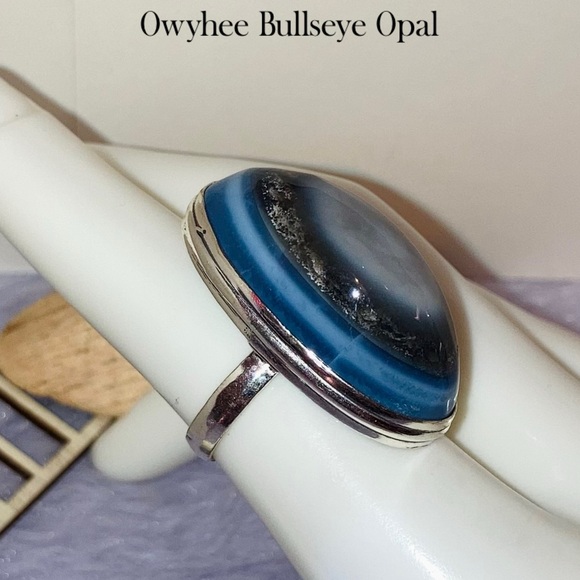 Owyhee Bullseye Blue Opal Gemstone Chunky Handmade Ring - Picture 1 of 7